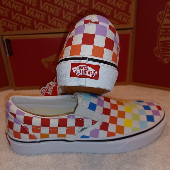 Vans Men\'s 11.5 Classic Slip On Checkerboard Rainbow/White VN0A3UT7U0 main image 4